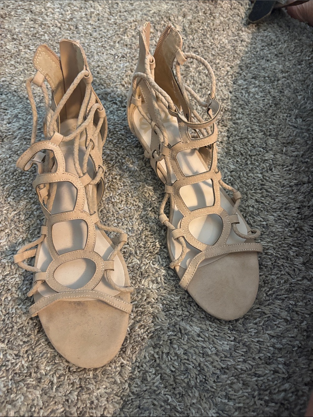 Women's Beige Lace-Up Gladiator Sandals